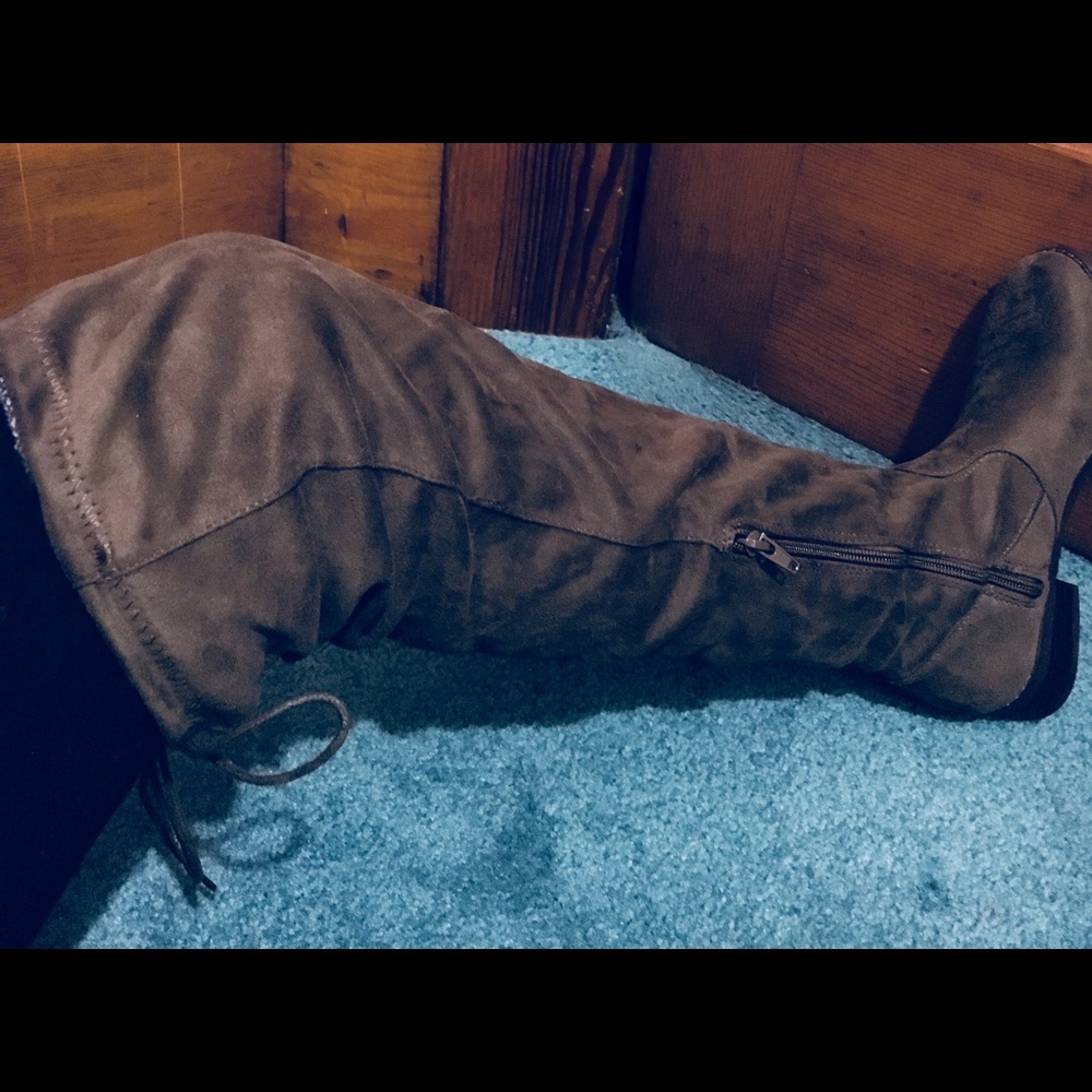 Olive green over the knee boots